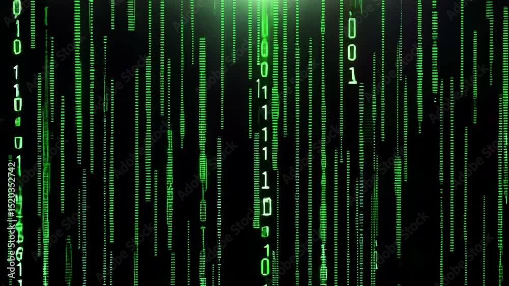 Poster digital background of cascading green binary code an abstract matrix of technology and data flow in 