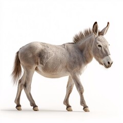 Obraz premium 3D Modeled Donkey Animation. Realistic Cartoon Animal with Grey Fur Walking in Pastoral Setting