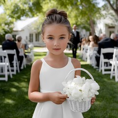 Young girl in white dress at wedding