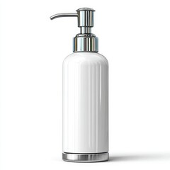 White Soap Dispenser with Chrome Pump On Clean White Background for Bathroom Accessories