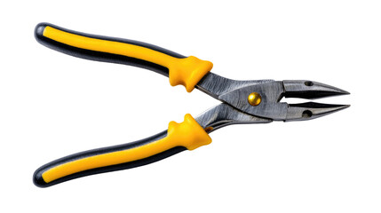 Obraz premium Open pliers with yellow and black handles on transparent background