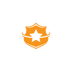 shield logo with star combination in flat vector design