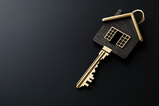 House-shaped key on dark surface