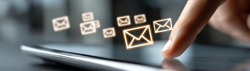 Email notification alert on digital tablet in modern office setting