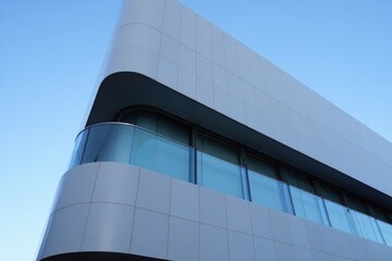 Fototapeta premium modern building with smooth curved edges and glass windows under clear blue sky