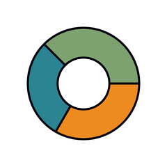 Minimal circular data visualization with orange, green, and teal sections in modern vector style
