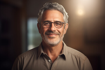 Obraz premium Charismatic Middle-Aged Man with Joyful Expression, Confident and Friendly Portrait