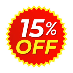 15% Off Sale Red and Yellow Shape PNG for Discount Design, Bright Red and Yellow 15% Off PNG Transparent Background, 15% Off Sticker PNG in Red Yellow for Promotions & Marketing