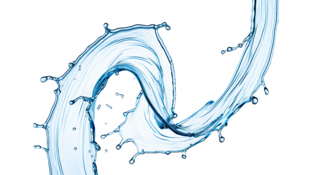 Splash de agua en forma  curva. Aislado sobre fondo transparente. PNG. 