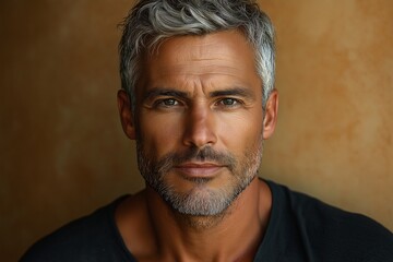 Obraz premium Portrait of a Mature Man with Gray Hair. Fashionably Confident and Handsome Expressionistic Photography