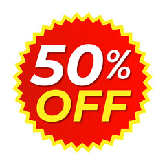 50% Off Sale Red and Yellow Shape PNG for Discount Design, Bright Red and Yellow 50% Off PNG Transparent Background, 50% Off Sticker PNG in Red Yellow for Promotions & Marketing