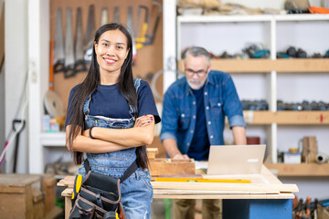 carpenter workshop with timber equipment and carpenter's shop tool, craft woodwork industry by...