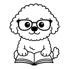 Bichon Frise Dog Cute Read a Book Simple Minimalist Design SVG Vector File for Laser Cutting