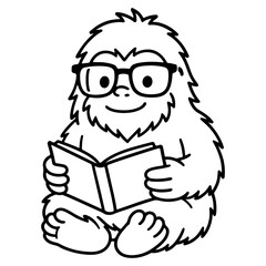 Bigfoot Cute Read a Book Simple Minimalist Design File for Laser Cutting