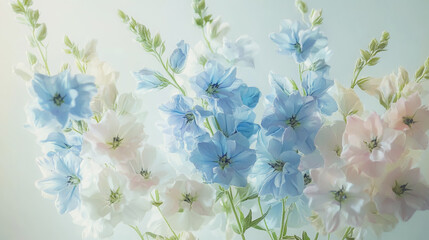 Elegant wedding invitation card background . Minimal hand painted watercolor Larkspur flowers texture template background. Design for wedding, vip cover, poster, rsvp moderncard.Valentine's Day