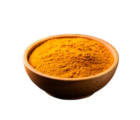south indian turmeric powder in wooden bowl