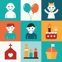 Vector illustration collection of icons representing various events and symbols in a simple style