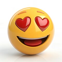 Fototapeta premium Love Emoji with Red Heart Eyes, 3D Rendering