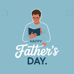Minimalist Father's Day Illustration with Greeting Text and Cartoon Man on Light Blue Background