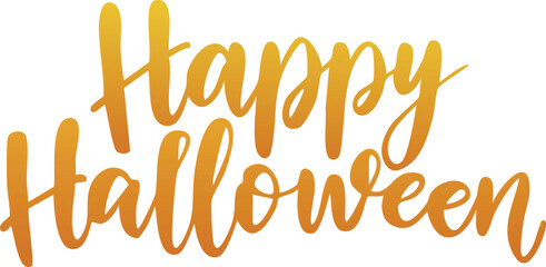 A festive 'Happy Halloween' typography design with a playful and spooky style. The word 'Halloween' is written in a large, orange, cursive font