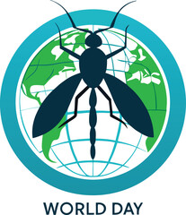 World mosquito day vector design with insect globe and turquoise circle elements
