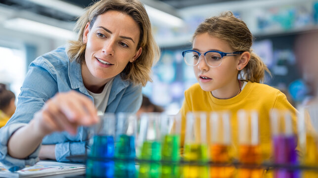Engaging Science Experiment in Classroom: Diverse Students Explore Chemistry with Female Teacher – Hands-On Learning for Future Scientists
