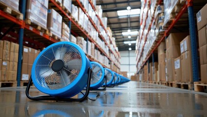 Industrial fans drying wet floor, essential for structural drying post-water damage.