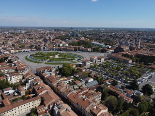 Aerial view of Prato della Valle in Padova, showcasing one of Europe’s largest squares with its...