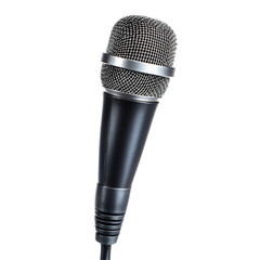 Close-up of a black microphone isolated on transparent background.