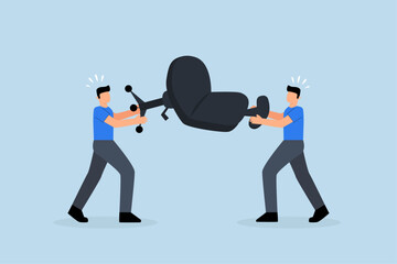Business competition, businessmen compete in battle and pull the office manager chair.