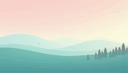 Obraz premium Minimalist Landscape with Hill and Tree