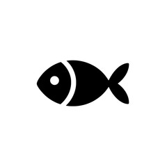 Bold black fish icon with minimal features, suitable for seafood, fishing, or aquatic themes