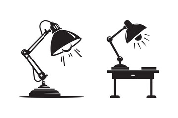 Vintage Desk Lamp Silhouette Vector Retro Workspace Lighting Illustration