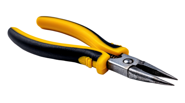 Yellow and Black Handled Needle Nose Pliers Tool