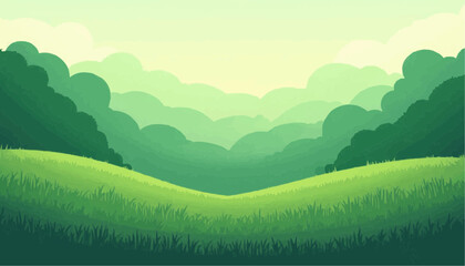 Obraz premium Green landscape with grass and trees in distance