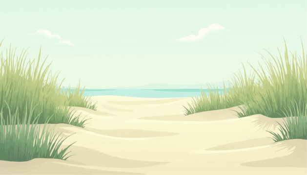 Sandy path to the beach cartoon illustration