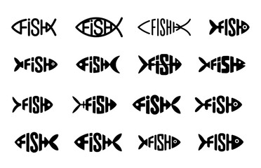 Obraz premium Collection of typographical fish icons spelling 