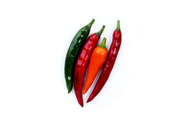 Chili peppers on a white background.