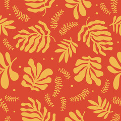 Abstract background with leaves and flowers. Seamless pattern with nature design elements