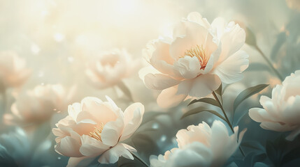 Fototapeta premium Elegant wedding invitation card background vector. Minimal hand painted watercolor Paeonia flowers texture template background. Design for wedding, vip cover, poster, rsvp moderncard.Valentine's Day