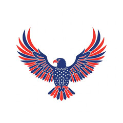 Obraz premium Elegant illustration of a bald eagle silhouette with stylized wings, red and blue color theme, no flag elements, stock-safe patriotic concept
