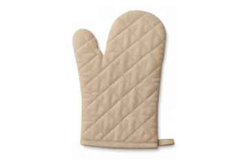 Heat-resistant quilted oven mitt providing protection while handling hot cookware, isolated on transparent background