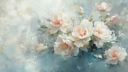 Elegant wedding invitation card background vector. Minimal hand painted watercolor Paeonia flowers texture template background. Design for wedding, vip cover, poster, rsvp moderncard.Valentine's Day