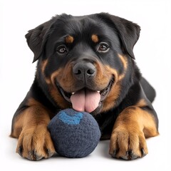 Fototapeta premium Adorable Rottweiler Pup Outdoors. Playful Companion with Ball and Soft Fur