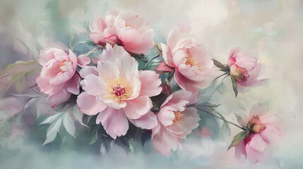 Fototapeta premium Elegant wedding invitation card background vector. Minimal hand painted watercolor Paeonia flowers texture template background. Design for wedding, vip cover, poster, rsvp moderncard.Valentine's Day