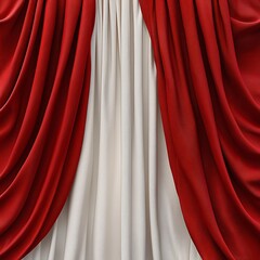 Elegant Red Curtain with White Silk Layers. Luxury Textile for Theatrical Design and Interior Decoration