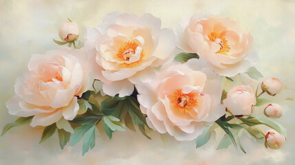 Fototapeta premium Elegant wedding invitation card background . Minimal hand painted watercolor Paeonia flowers texture template background. Design for wedding, vip cover, poster, rsvp moderncard.Valentine's Day