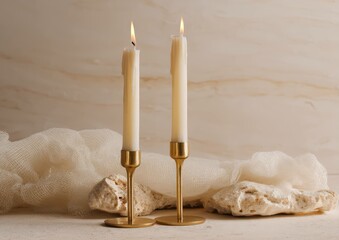 Elegant candle display with gold holders creating a warm and inviting ambiance
