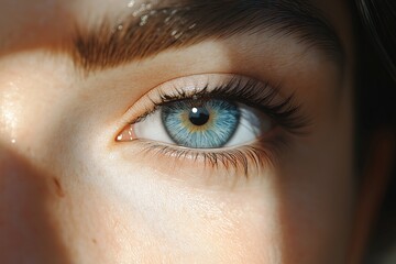 Fototapeta premium Captivating Blue Eye Close-Up. Vibrant Detail in Natural Beauty and Expression