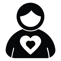 Black and white person icon with heart white background